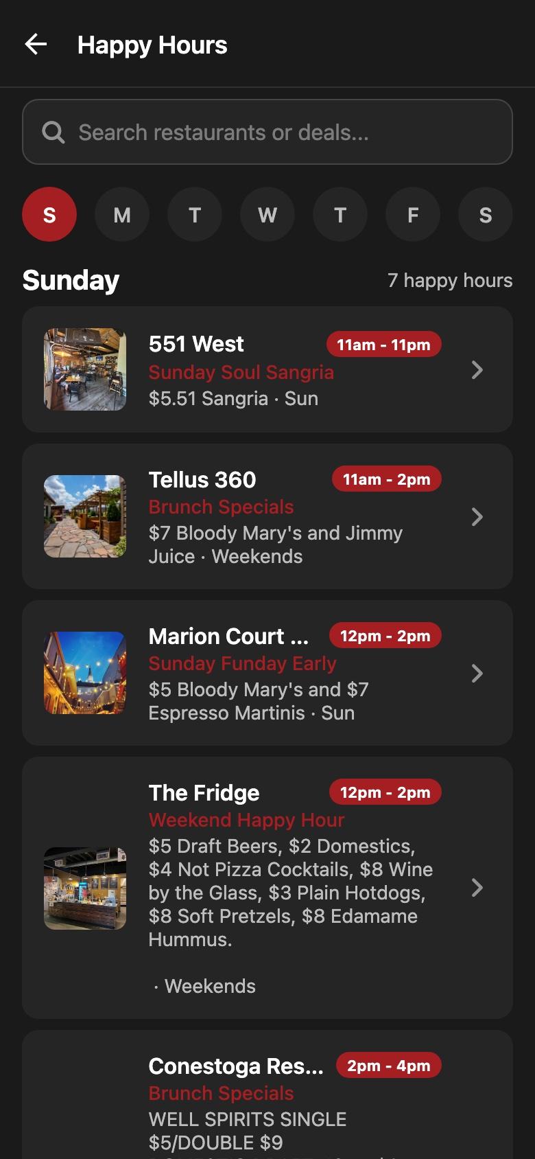 Happy hours by day