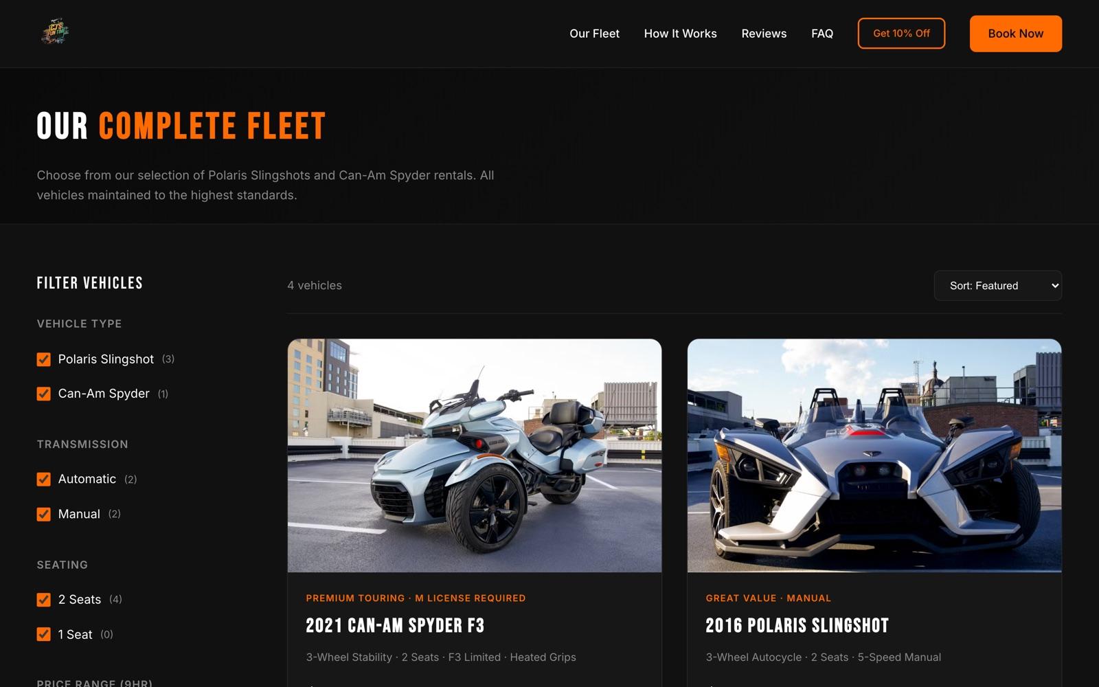 CJ's Fun Time Rentals booking flow with dates, hours and deposit