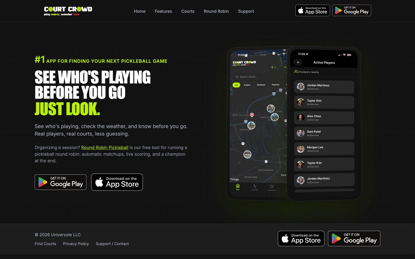 Court Crowd pickleball app landing page