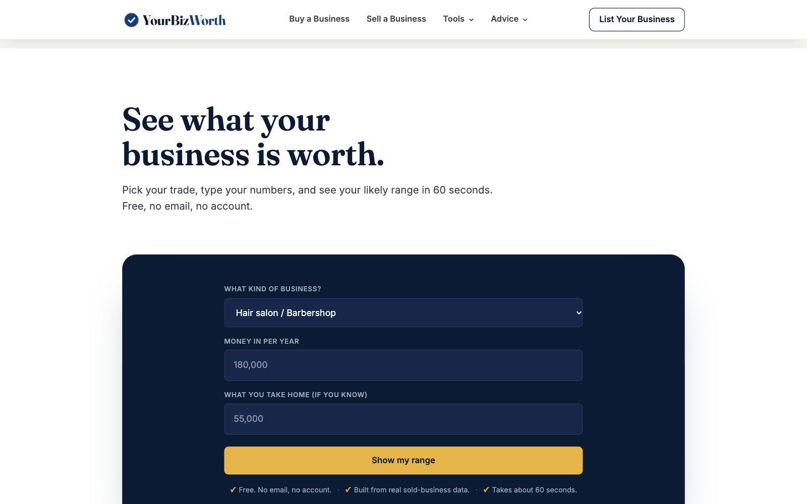 YourBizWorth valuation calculator