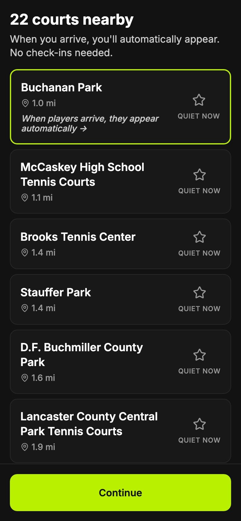 Courts near you, live activity, no check-in needed