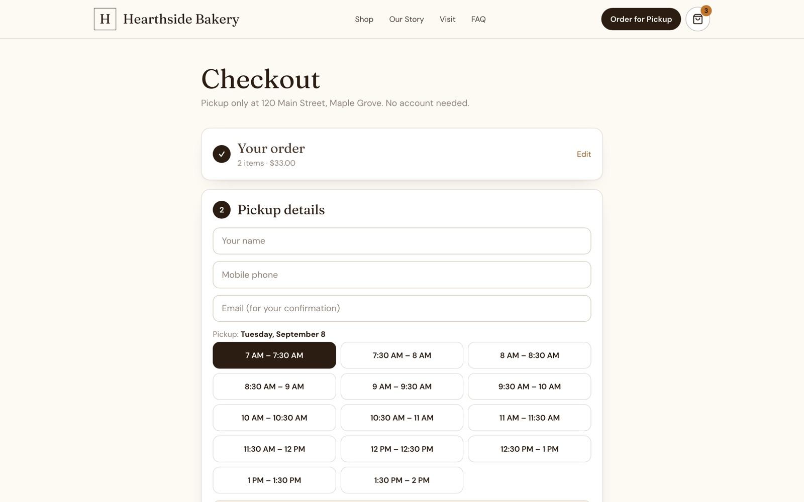 Checkout with pickup windows