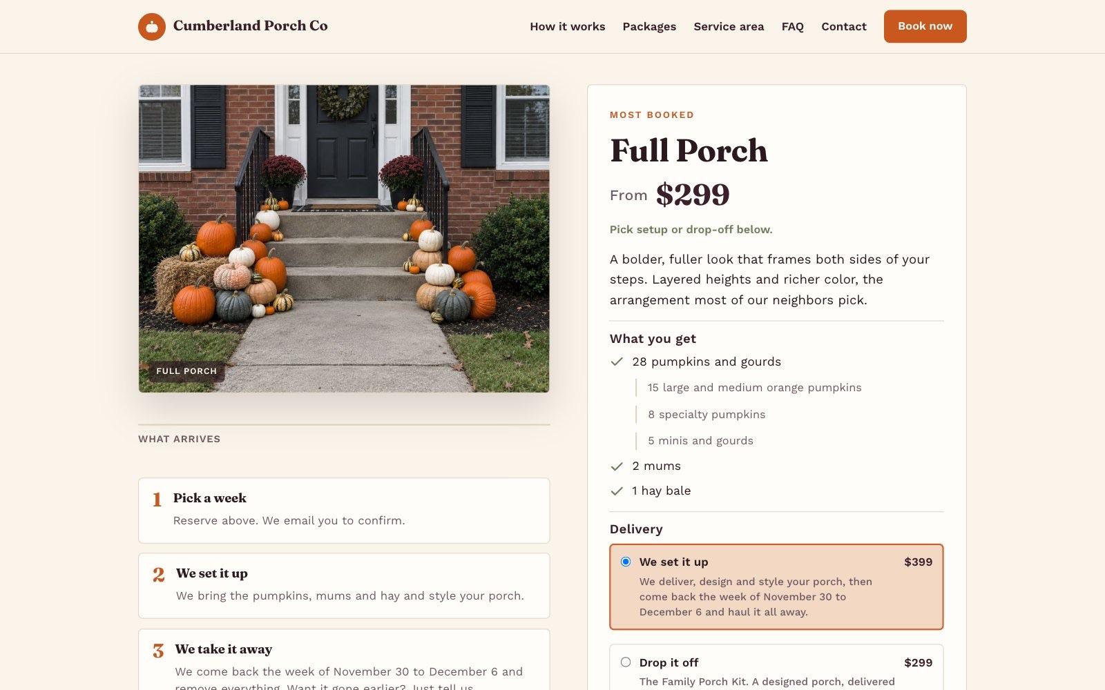 A package page with the items listed one per line