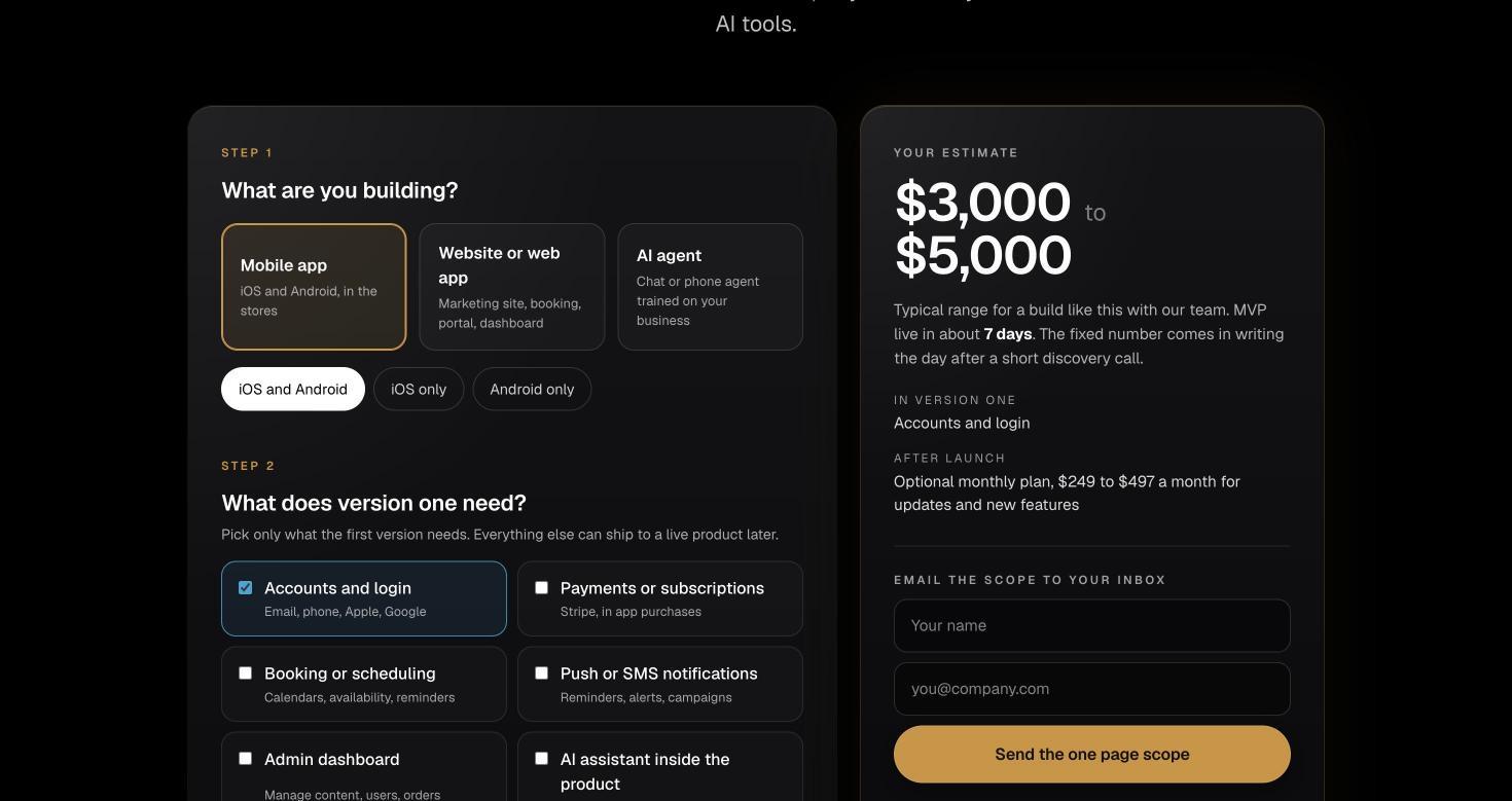 App cost calculator screen